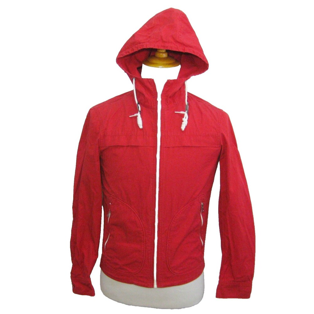 UNIQLO Red Jacket Mens Size XS Hooded Full Zip 100% Cotton Windbreker Coat